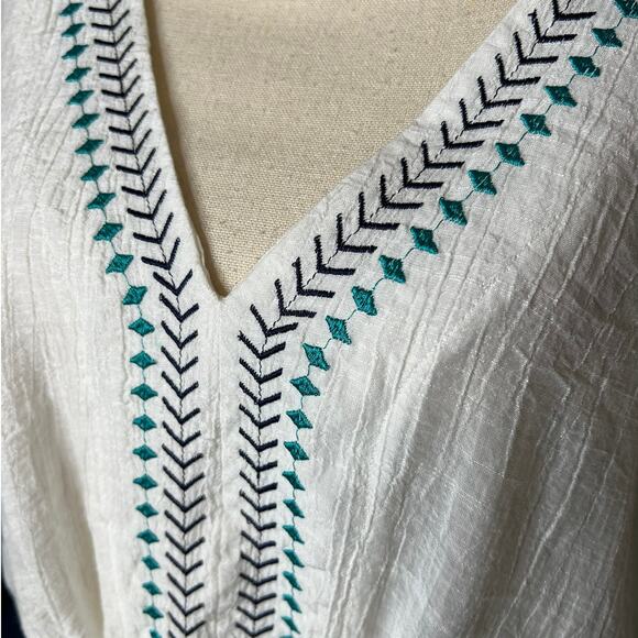 Kona Sol Swimsuit Cover in White w/Embroidery at Neckline Tie Waist Size XL - Picture 2 of 6